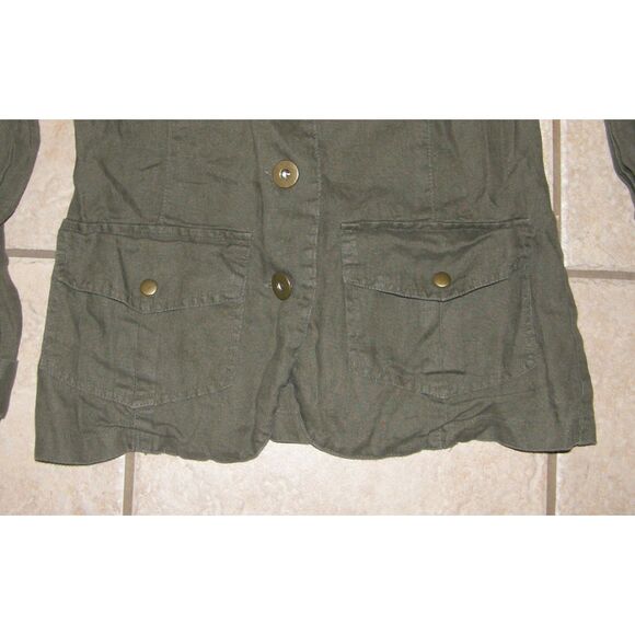 BISOU BISOU Army Green Sz Small Casual or Dress 100% Linen Lightweight Jacket - Picture 3 of 3